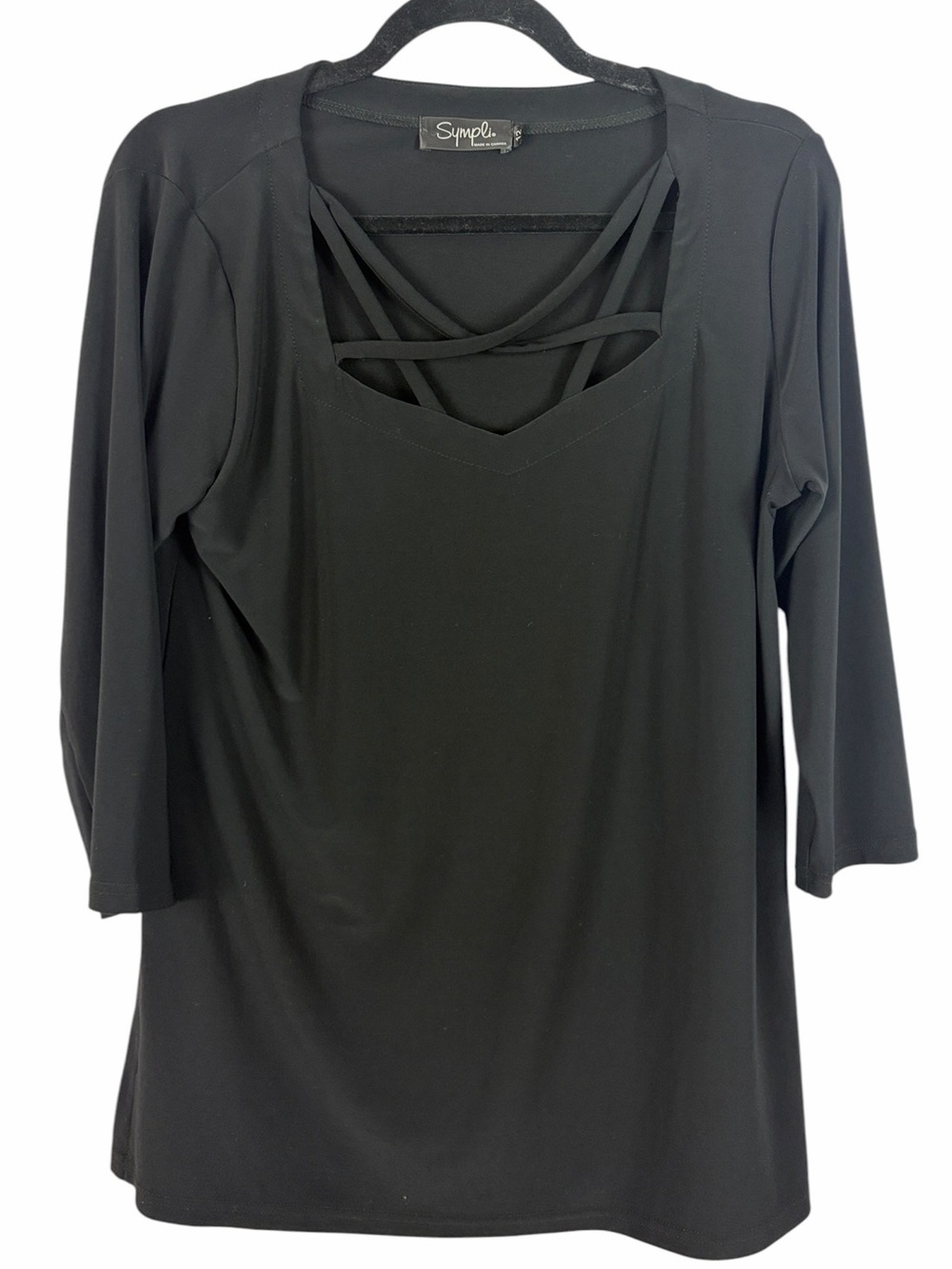 Sympli Black Criss Cross Neck Tunic Top Size 12 Made in Canada